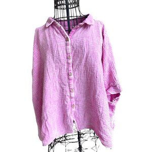 Zanana Hi Low Gauge Shirt Sz L XL Lilac Pink Distressed Button READ